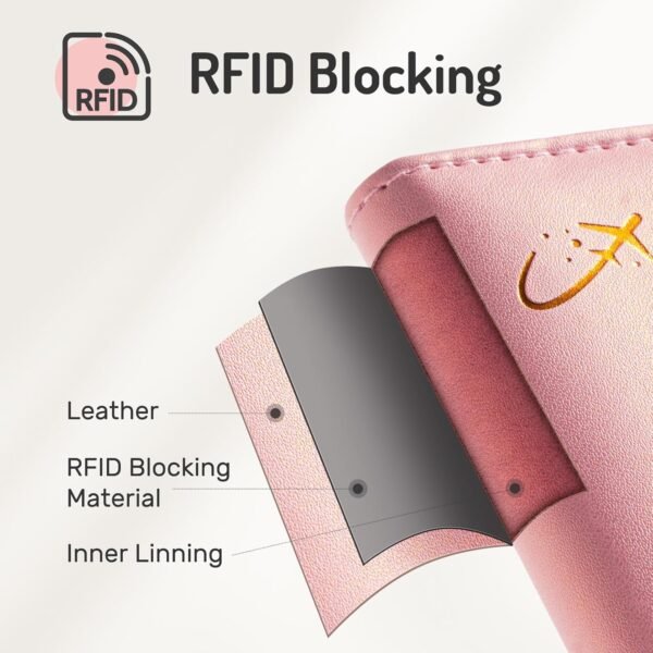 Forvencer Passport Holder with Money Pocket, RFID Blocking Passport Wallet Cover for Travel, Premium Card Case, Waterproof Travel Accessories for Women Men, Hot Pink - Image 6