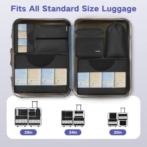 Compression Packing Cubes for Travel, 8 Set Packing Cubes for Suitcases, Breathable Mesh Travel Bags Organizer for Luggage Lightweight Vacation Essentials Accessories (Black) - Image 6