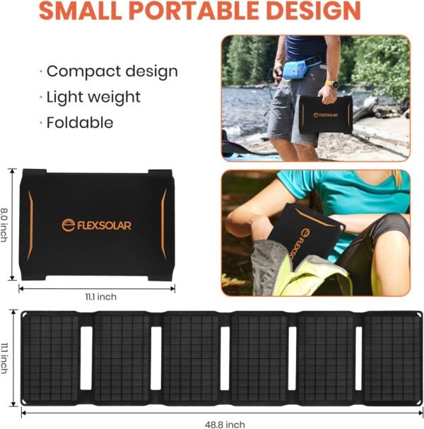 FlexSolar 40W Portable Solar Panel Charger with USB-A/USB-C/DC Outputs for Camera Phones Tablets Power Stations - Waterproof for Outdoor Backpacking Camping RV Boat - Image 8