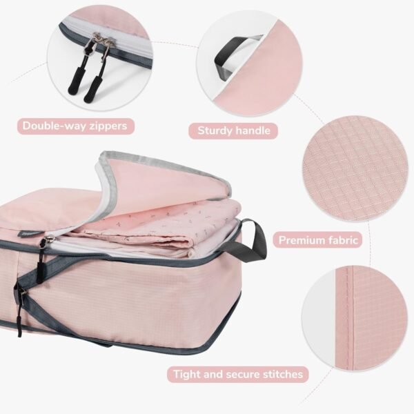 CherryNow Compression Packing Cubes, 7 Set Packing Cubes for Travel Women, Travel Essentials for Suitcase, Luggage Organizer Bags, Pink - Image 4