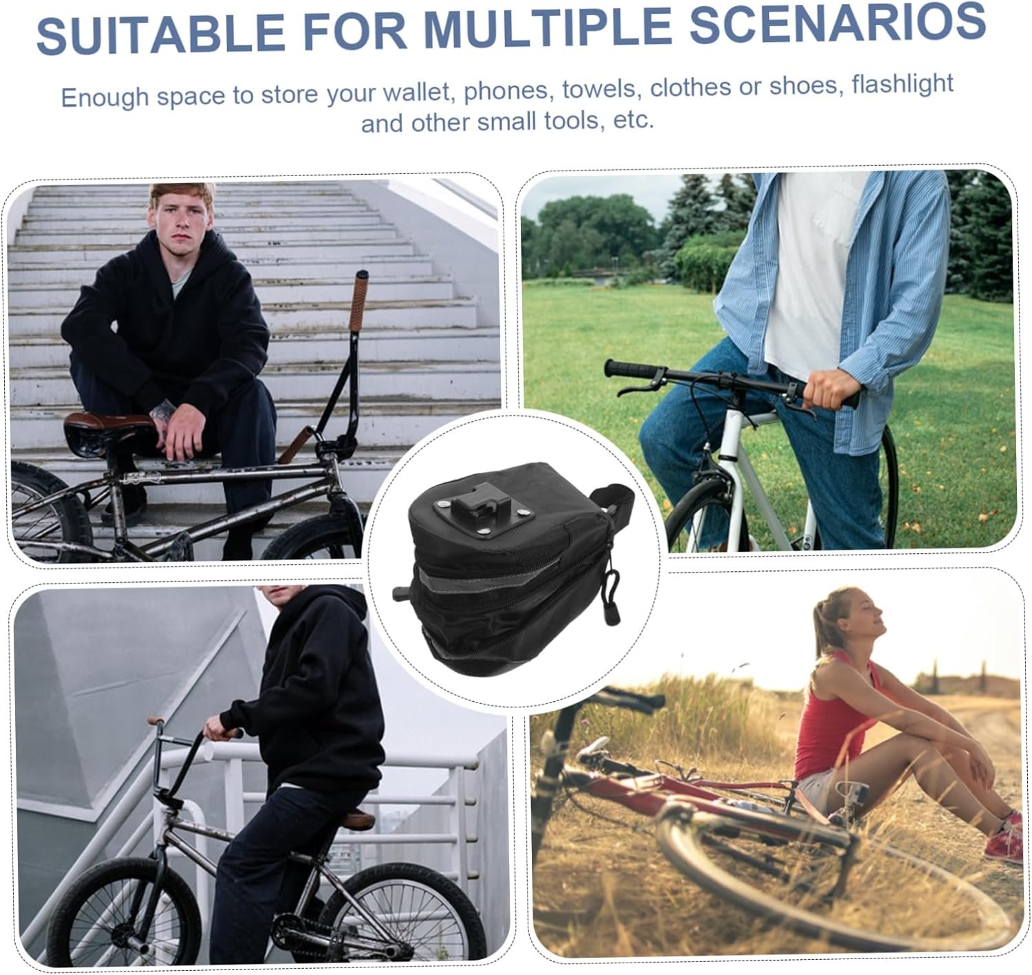 Large Capacity Rear Seat Bag for Mountain and Road Bikes Cycling Saddle Pouch with Reflective Strap Portable Storage for Wallet Easy to Install Under Seat - Image 9