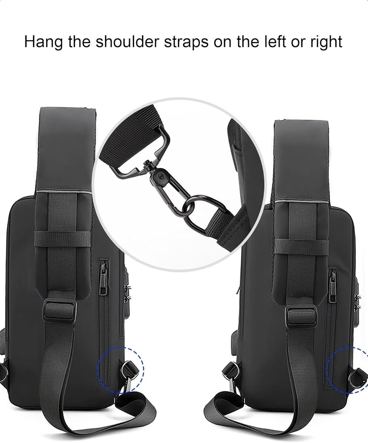 Sling Bag for Men Women, Black Anti-theft Crossbody Bags with USB Charging Port Waterproof Crossbody Sling Backpack Shoulder Bag for Hiking Cycling Running Travel - Image 6