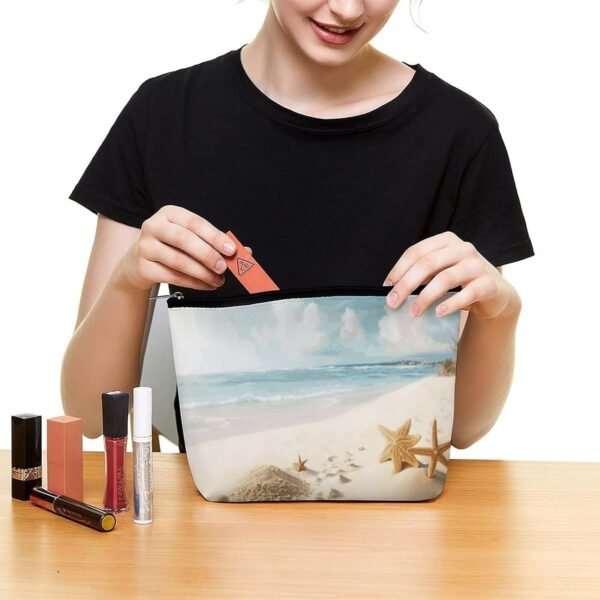 Waterproof Travel Makeup Bag Case Organizer, PU Leather Beach Theme Cosmetic Bags, Small Toiletry Case Cute, Portable Zipper Pouch for Women Men, Travel Accessories - Image 6