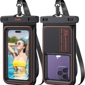 TOPK Waterproof Phone Pouch [2-Pack] IPX8 Floating Dry Bag Waterproof Phone Case for Vacation Beach Pool Swimming Essentials Compatible with iPhone 15 14 Pro 13 12 11 Pro Samsung S23 Ultra Up to 7.0