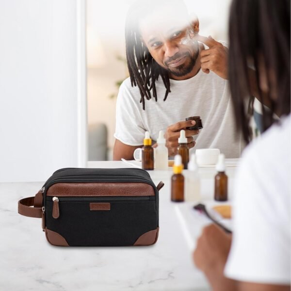 Travel Toiletry Bag for Men - Canvas Toiletries Bag with Multiple Pockets Large Hanging Dopp Kit Travel Bag for Toiletries Essentials Accessories - Black - Image 6