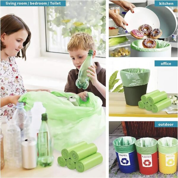 Biodegradable Trash Bags - 13 Gallon Durable Garbage Bag [100 Count], Perfect for Tall Trash Cans Green Thicken Recycling Bin Bags for Kitchen, Bathroom, Camping, Office, Car - Image 2