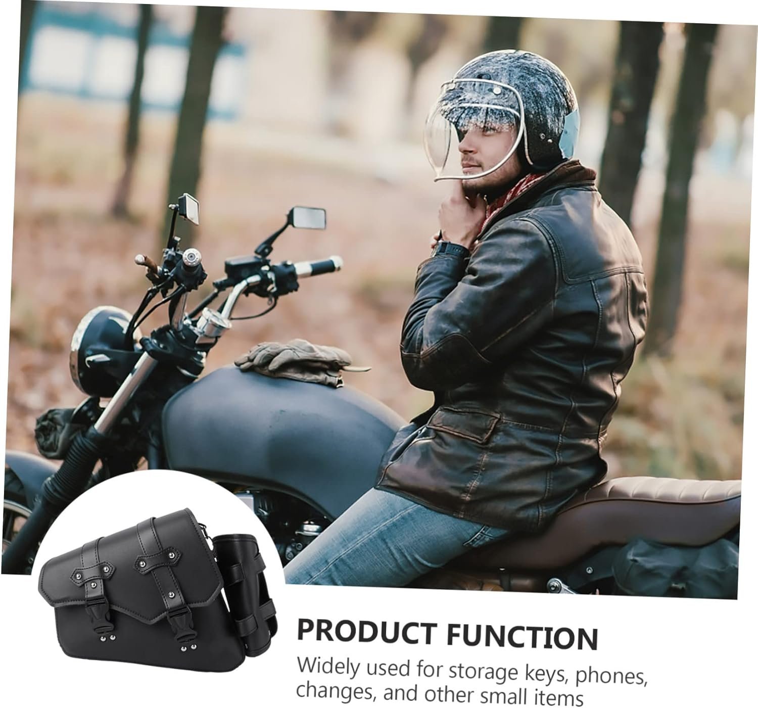 PU Motorcycle Side Bag with Quick Release Buckle Left Swingarm Tool Bag and Water Bottle Holder Storage for Motorbikes Bikes and Mountain Bikes - Image 2