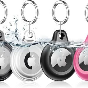 4 Pack Airtag Holder Air Tag Case with Keychain, Waterproof Shockproof & Dustproof Airtags Key Chain for Apple Air Tags, Airtag Accessories for Item Finders Case for Pets,Kids,Luggages,Key
