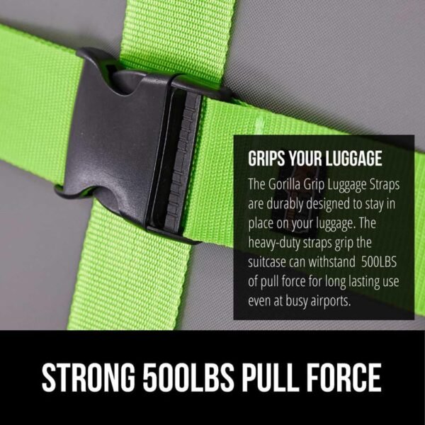 GORILLA GRIP Heavy Duty 4 Pack Adjustable Luggage Straps for Suitcases, Easy to Identify Travel Belt Connector Holds Suitcase Together, Extends Life of Bag, Strap Connects Two Bags, Accessories Green - Image 3