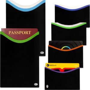 RFID Blocking Credit Card & Passport Sleeves (4 Long Side Credit Card & 2 Passport Protectors) – RFID Blocking Identity Theft Protection, Slim Design – Ideal for Travel and Everyday Use