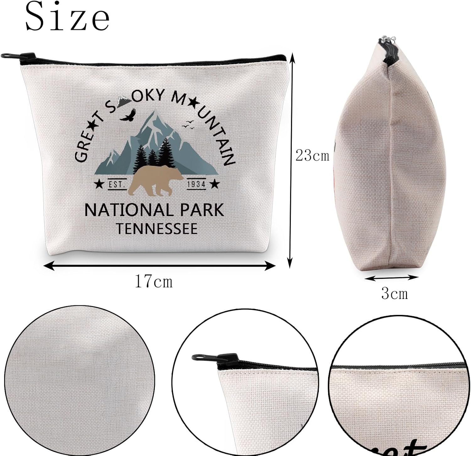 POFULL Retro National Park Gift National Park Cosmetic Bag Black Bear Hiking Gift (GREAT SMOKY bag) - Image 2