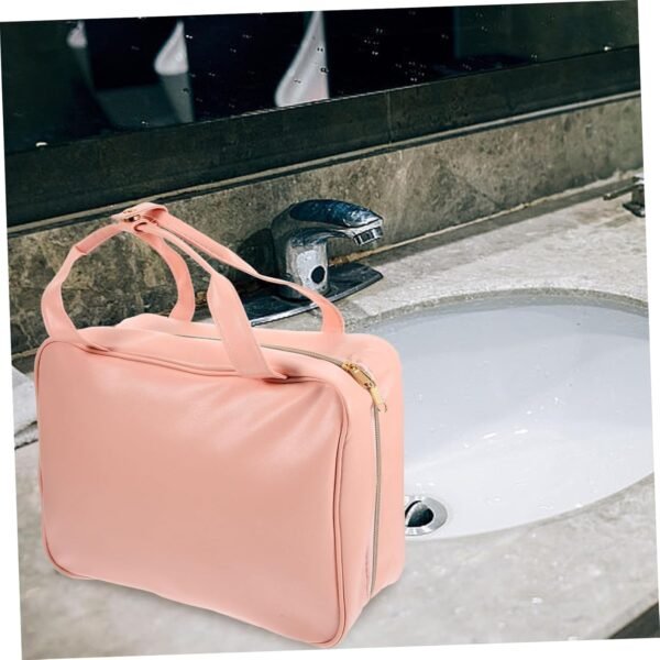 Wakauto PU Leather Toiletry Bag for Women Multi Compartment Travel Organizer with Hanging Hook Portable Cosmetic Case for Makeup and Bathroom Essentials - Image 3
