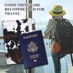 Passport Holder for Travel Essentials, RFID Premium Leather Passport Wallet Cover Case for Travel Must Haves Accessories, Passport Book Holders for Women Men Black White Cowhide