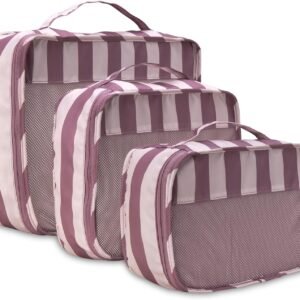 Bliss Travel Packing Cubes – 3 Pack/4 Pack/5 Pack Compact Suitcase Organizer, Durable Mesh Front Travel Cubes for Packing, Organizer Bags for Clothes, Toiletries, Cosmetics, Laundry, 3PC Pink Gaze