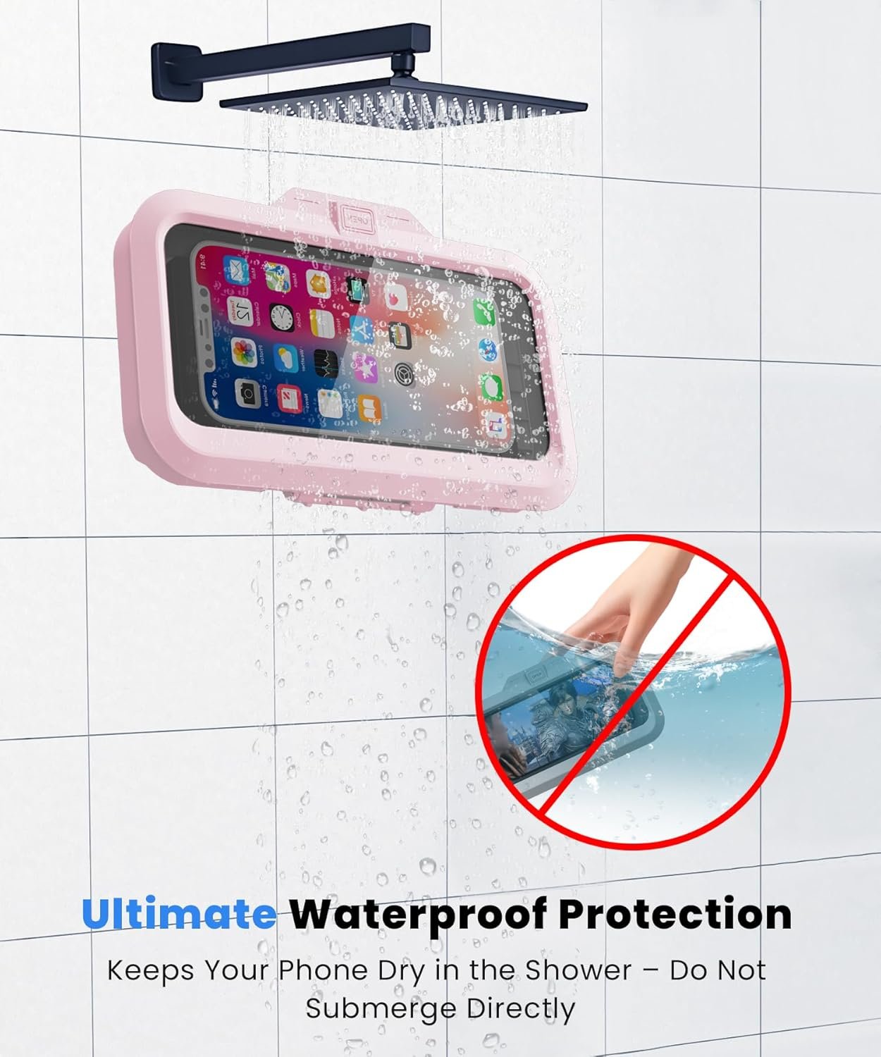 URROY Shower Phone Holder Waterproof One-Touch Open Shower Phone Case Anti-Fog & Sensitive Touchscreen Bathroom Wall Phone Mount Stand Universal Fit for iPhone & Smartphones Gift for Men Women Pink - Image 2