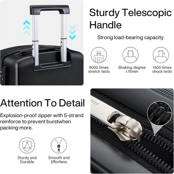 Hanke 16 Inch Underseat Carry On Luggage, Airline-Approved Hard Shell Small Suitcase with Spinner Wheels, Lightweight Tsa Lock Travel Luggage for Short Trips(Jet Black) - Image 7