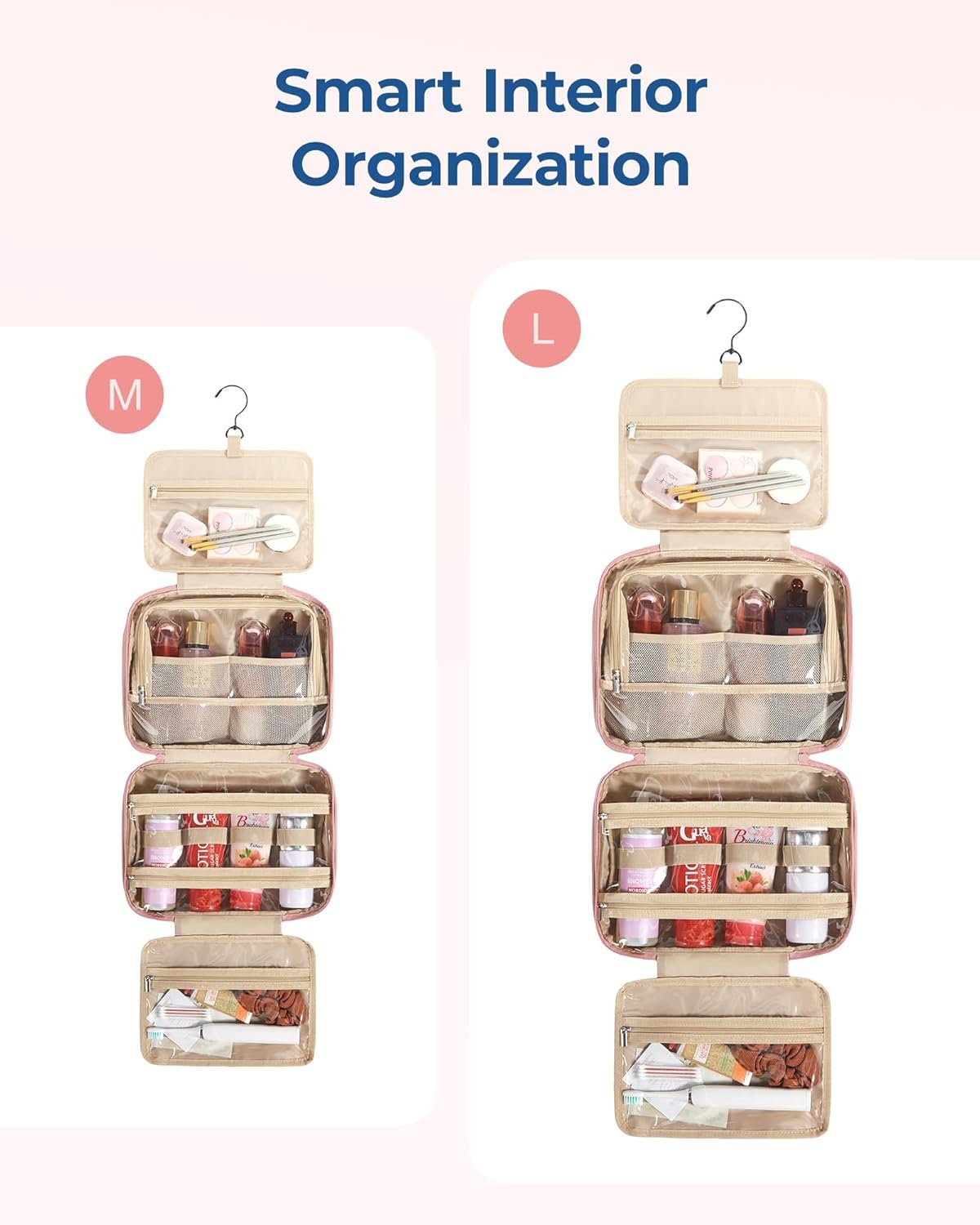 BAGSMART HangingToiletry Bag for Women, Puffy Travel Toiletry Bag with Jewelry Organizer, Waterproof Cosmetic Makeup Bag Compartment, Toiletries Kit Set for Traveling, Accessories, Essentials (Large) - Image 7