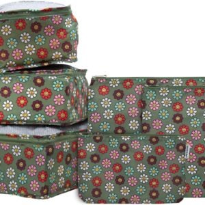 LIFE IS GOOD 6 Piece Packing Cube Set – Tear Resistant Mulifunctional Apparel and Accessory Storage, Happy Daisy