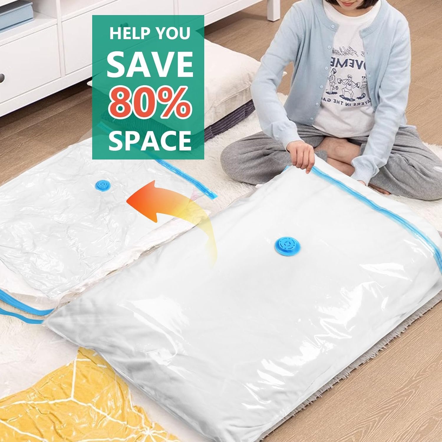 Morecoo Vacuum Seal Bags for Clothing, 6 Pack Vacuum Storage Bags (3 Jumbo/3 Large) with Electric Pump, Packing Cubes Compression Space Saver for Comforters, Blankets - Ideal for Travel - Image 6