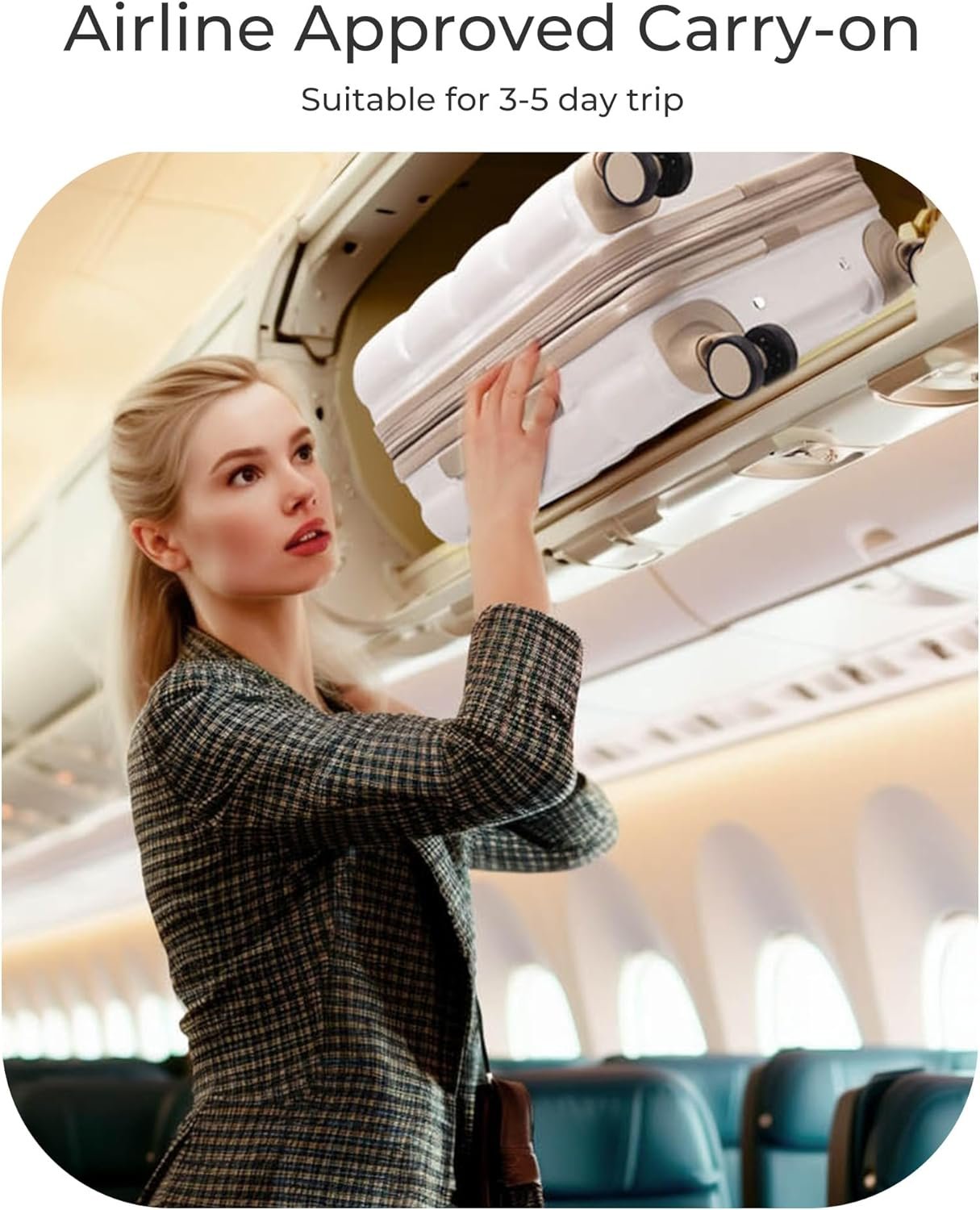 BAGSMART Carry on Luggage with Spinner Wheels, 22x14x9 Carry On Luggage Airline Approved With TSA Lock, Durable Hard Shell Carry On Suitcase 20 inch, Ivory - Image 4