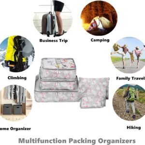 6 Set Packing Cube Luggage Organizer Pouch, Travel Storage Bags Organizer Set, Clothes Packing Cubes Laundry Pouch Suitcase Organizer Bags for Travel Carry On Luggage Packing (Blue Flamingo)