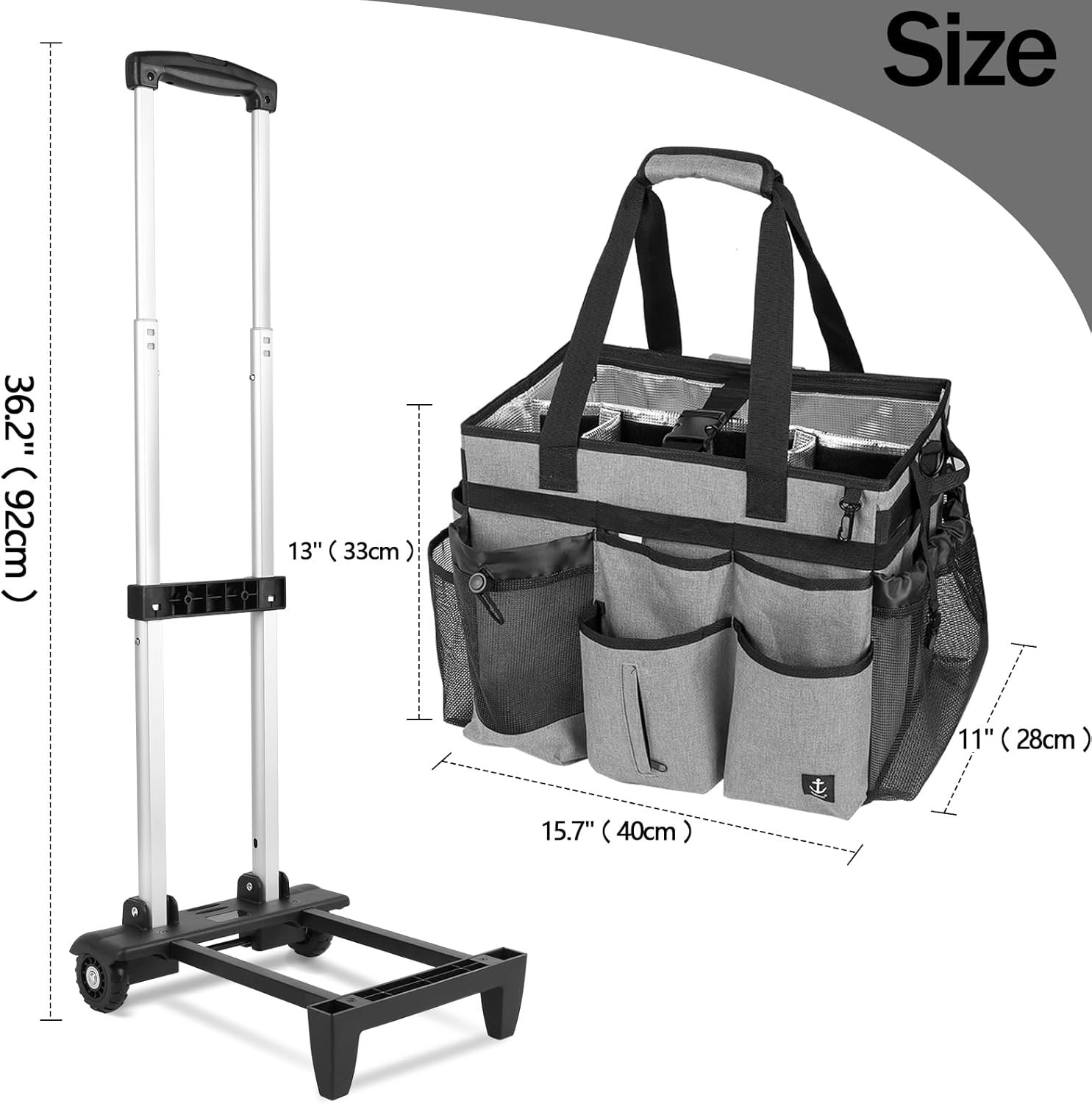 Extra large Rolling Cleaning caddy bag with Detachable, Foldable Trolley Portable Cleaning Cart for Housekeeping Cleaning caddy with Adjustable Shoulder Strap and Multiple Storage Pockets - Image 3
