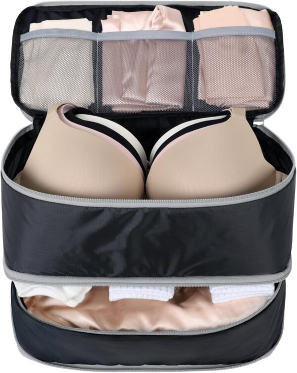 Cambond Travel Underwear Organizer Bag - 4-in-1 Double Layer Lightweight Bra Organizer, Portable Expandable Compression Packing Cubes Travel Packing Organizers, Underwear Storage Bag for Women