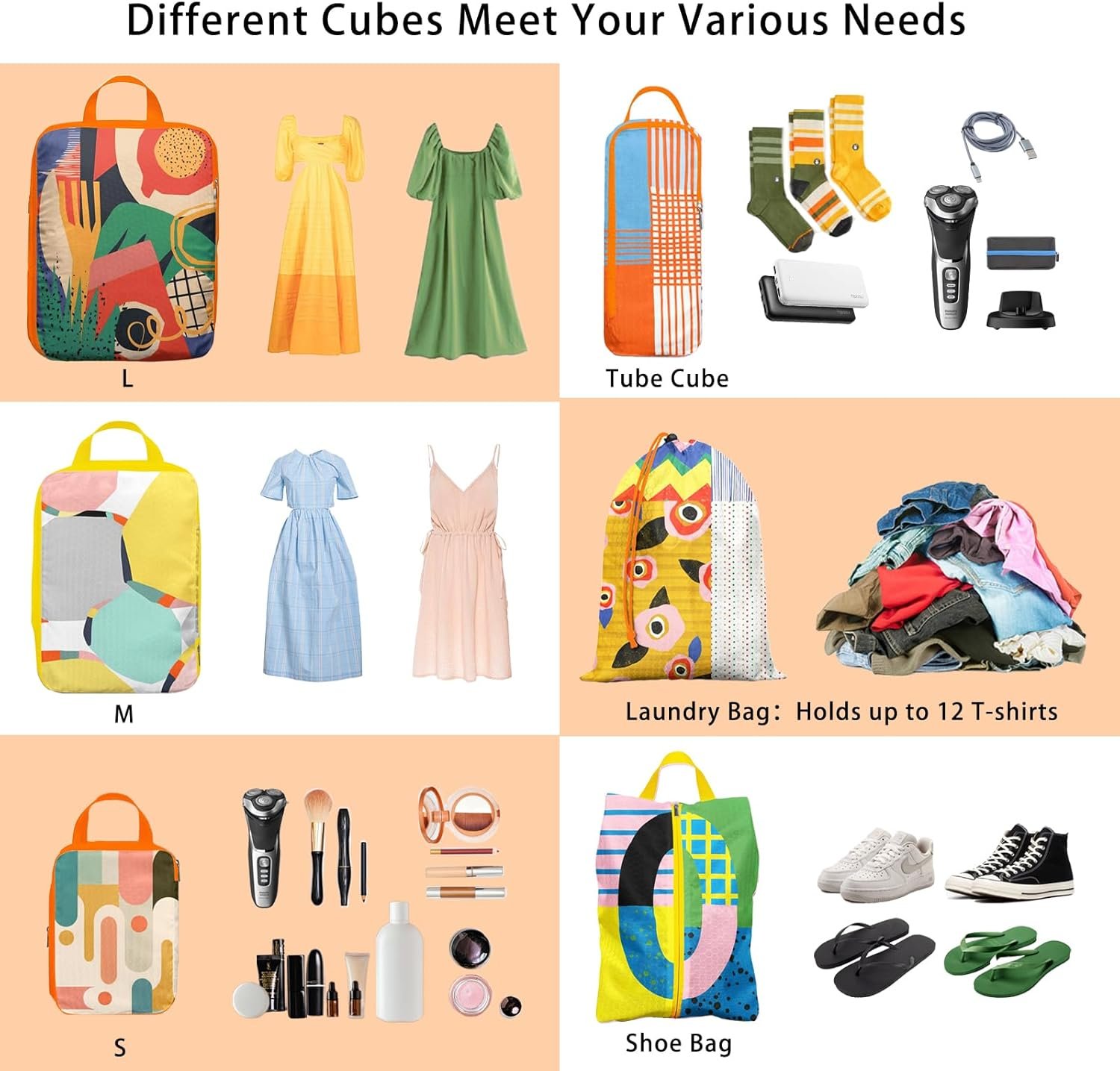 6 Pcs Compression Packing Cubes for Travel, Waterproof Luggage Organizer Washable Storage Bags Set - Packaging Cubes for Backpack Travel Perfect for Carry-Ons and Storage - Image 3