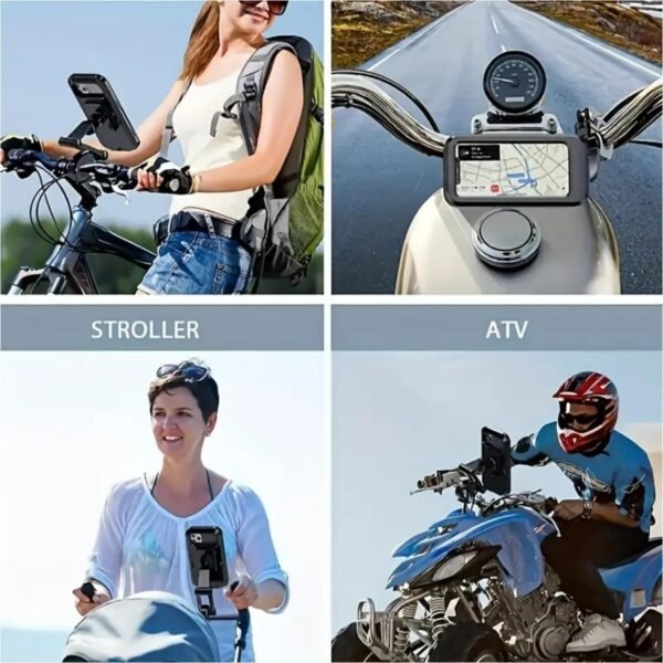 Waterproof Outdoor Sports Bike Phone Mount Case, Bicycle and Motorbike Handlebar Phone Holder with Secure Grip, Shockproof Design, 360 Degree Rotation Adjustable for Smartphones 4 to 6.7 Inches - Image 3