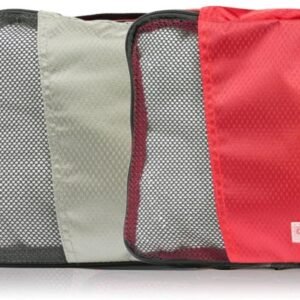 Medium Packing Cubes for Travel – 4 Piece Luggage Organizer Cubes for Carry On Luggage Backpack and Carry On Suitcase with Unique Number and Color Coded System – Dual Zippers, Top Handle, Red and Grey
