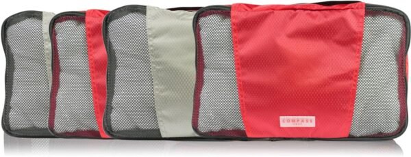 Medium Packing Cubes for Travel - 4 Piece Luggage Organizer Cubes for Carry On Luggage Backpack and Carry On Suitcase with Unique Number and Color Coded System - Dual Zippers, Top Handle, Red and Grey