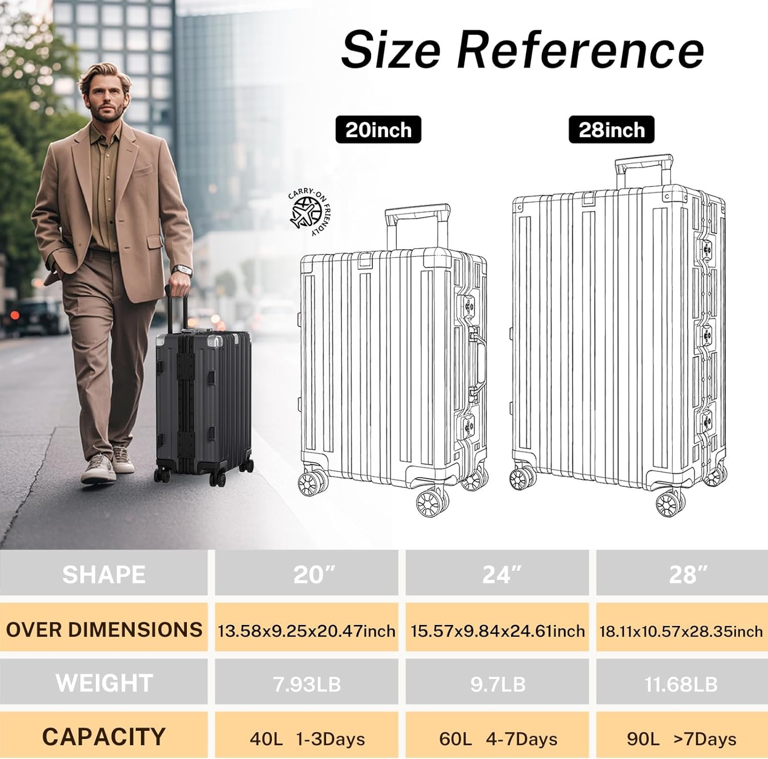Krute Carry On Luggage 20 inch Aluminum Frame Suitcase with Spinner Wheels No Zipper Hardshell PC+ABS Luggages TSA Lock Zipperless Suitcases - Image 3