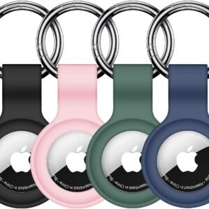 【4 Pack】 Linsaner Compatible with AirTag Case Keychain for Air Tag Holder Silicone for AirTags Key Ring Cases Tags Chain for Apple for AirTag GPS Item Finders Accessories，Multicolor