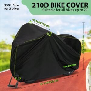 Bike Cover Waterproof Outdoor Storage for 3 Bikes, Bicycle Cover Rain Sun UV Dust Wind Proof with Storage Bag for Mountain Road Bike/Ebike (210D Black+Green, XXXL Size for 3 bikes)