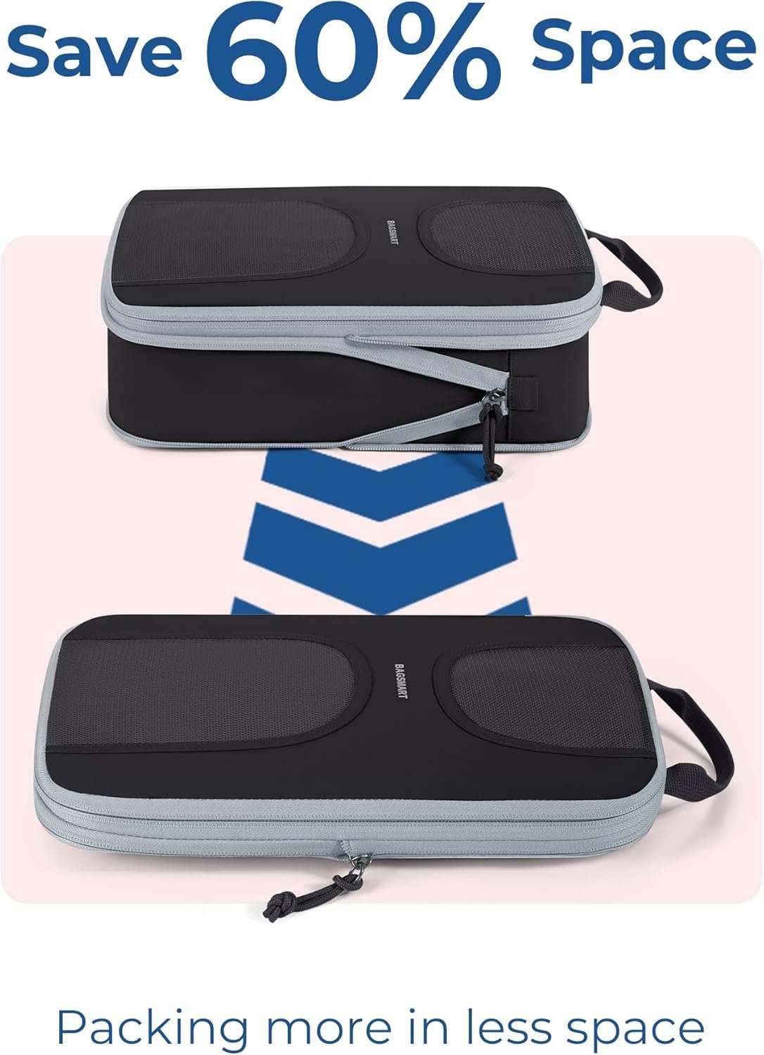 BAGSMART Compression Packing Cubes, 6 Set Packing Cubes for Suitcases, Lightweight Suitcases Organizers Bag Set & Compression Travel Cubes, Travel Essentials Packing Organizers Black - Image 2