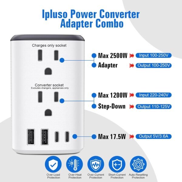 Voltage Converter Us to Europe, 220v to 110v Power Adapter, European Plug Power Converter 2500w, Transformer for Curly Hair Dryer, Travel Adapter Worldwide Step Down， - Image 3