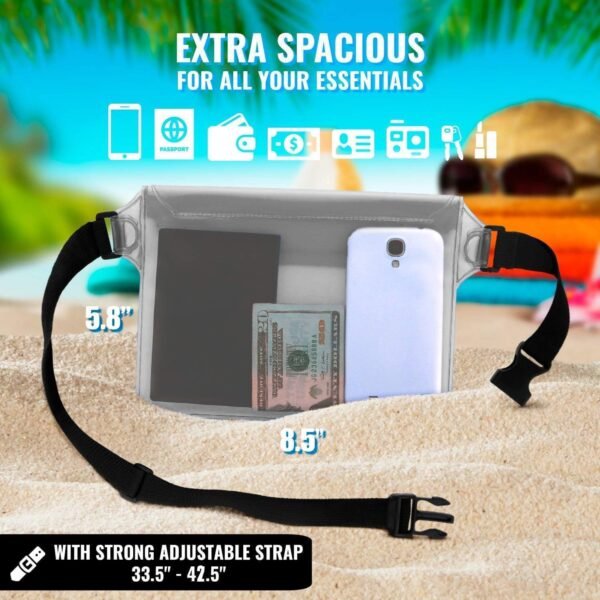 AiRunTech Waterproof Pouch with Waist Strap (2 Pack) | Beach Accessories Best Way to Keep Your Phone and Valuables Safe and Dry | Perfect for Boating Swimming Snorkeling Kayaking Beach Pool Water Park - Image 3