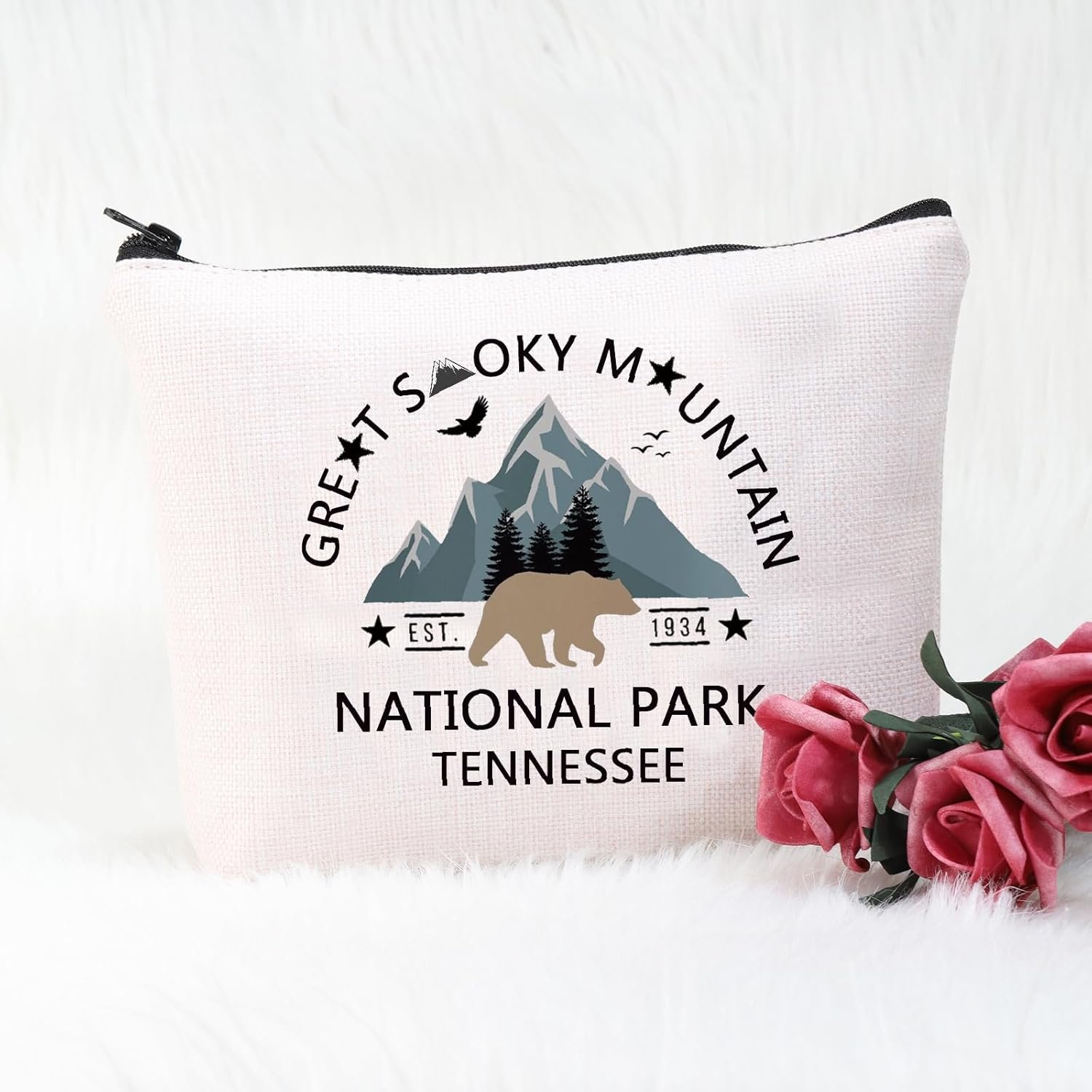 POFULL Retro National Park Gift National Park Cosmetic Bag Black Bear Hiking Gift (GREAT SMOKY bag) - Image 6