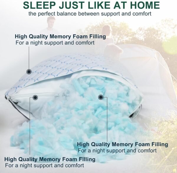 Gehannah Travel Pillow - Compressible Camping Pillow for Sleeping, Shredded Memory Foam Pillow with Storage Bag Compact Supportive (Grey, Large(2 Pack)) - Image 3