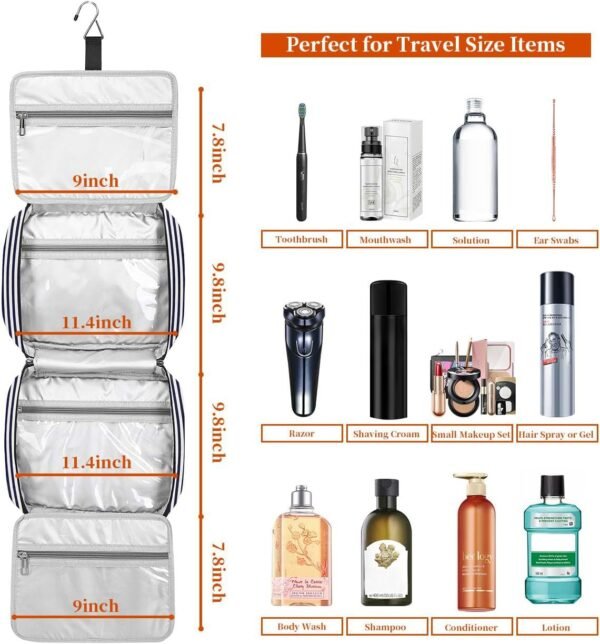 Hanging Travel Toiletry Bag,Large Capacity Cosmetic Travel Toiletry Organizer for Women with 4 Compartments & 1 Sturdy Hook,Perfect for Travel/Daily Use/Christmas - Image 3