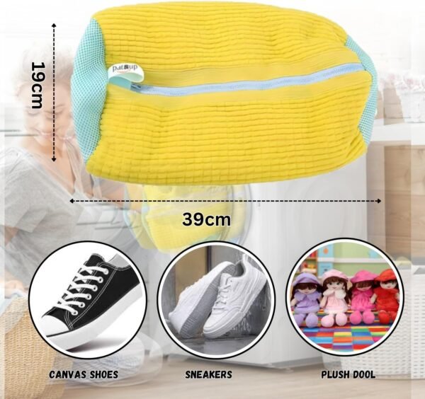 2PCs Shoe Washing Machine Bag with Shoe Tree - Durable Sneaker Wash Bag for All Shoe Sizes and Types - Shoe Laundry Cleaning Bag Washer (Yellow) - Image 4