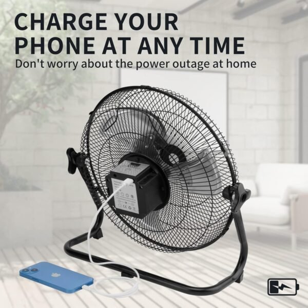 14 Inch Portable Rechargeable Table Fan with Solar Panel Powered and AC Charger Dual Input for Household, Camping, Fishing Outdoors - Image 3