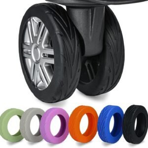8 Pcs Luggage Wheel Cover, Carry On Luggage Suitcases Wheel Protector,Wear-Resistant, Anti-Noise, Silicone Protective Covers For Office chair (Black)