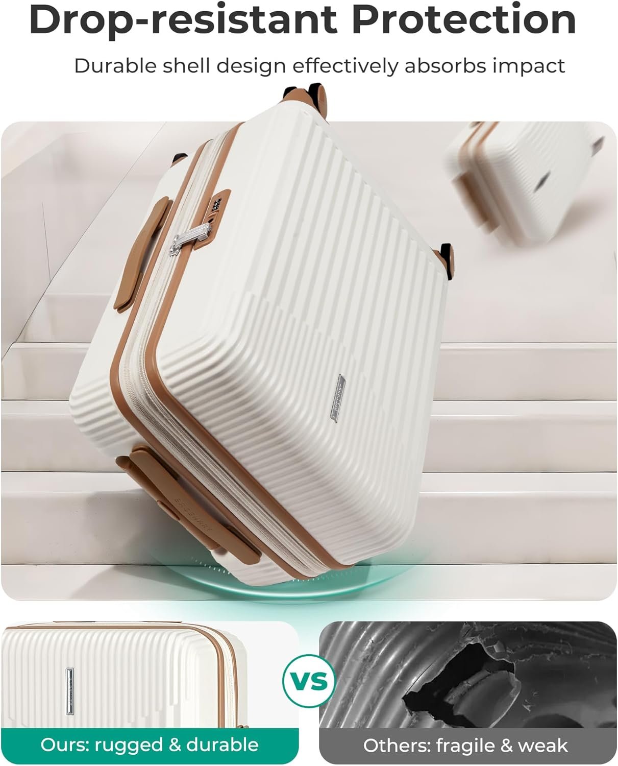 BAGSMART Carry On Luggage 22x14x9 Airline Approved with Spinner Wheels,100% PC Hardside Expandable Luggage with TSA Lock for Trips, 20 Inch Rolling Suitcases for Men Women,Beige - Image 6