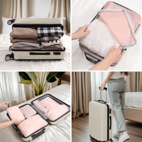 CherryNow Compression Packing Cubes, 7 Set Packing Cubes for Travel Women, Travel Essentials for Suitcase, Luggage Organizer Bags, Pink - Image 7
