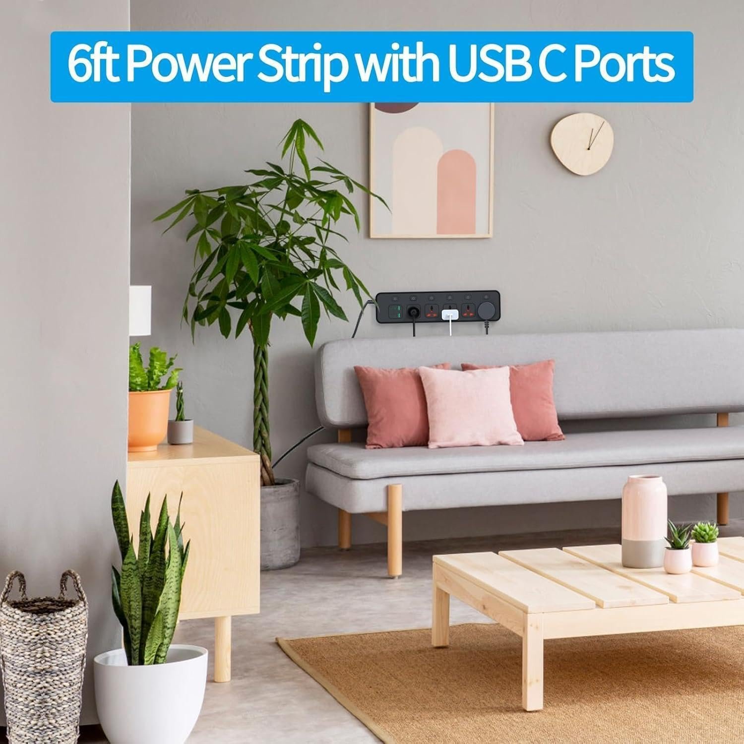 European Travel Plug Adapter with Individual Swtich, Jumpso 6ft Universal Power Strip with 5 Outlets and 6 USB (4 USB C), Max 3000w, 110-240v, International Power Adapter for Office Business - Image 5