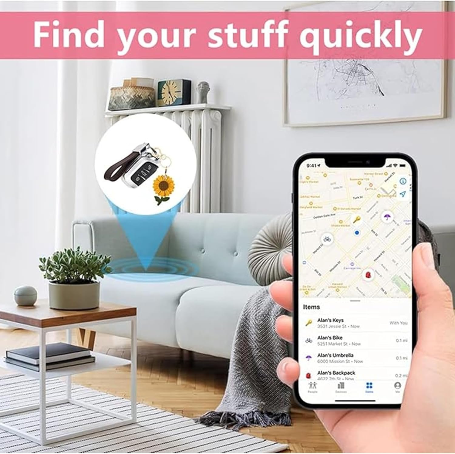 Leather Keychain Holder Case Compatible with AirTag,Cute Protective Apple Air Tag Cover with Keychain Ring,Anti-Scratch Finder GPS Tracker Case for Wallet Keys,Bag,Pets(Sunflower) - Image 5