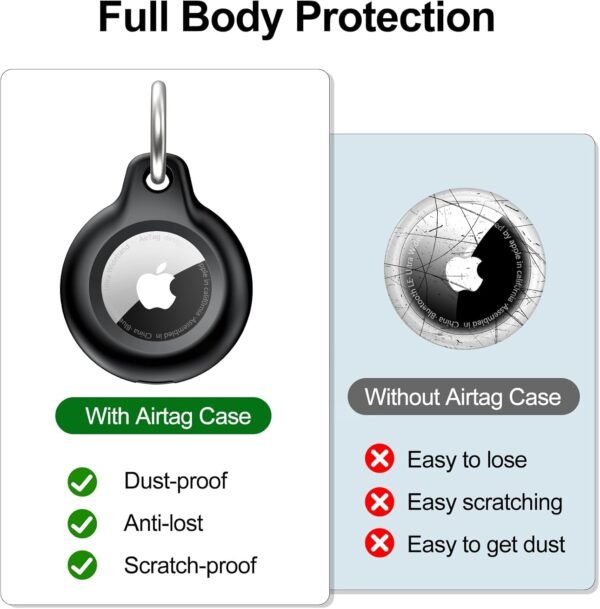 4 Pack IPX8 Waterproof Airtag Keychain with Airtag Holder Case,Full Body Shockproof,Anti-Scratch Cover Air tag for Cat,Dog,Keys,Luggage,Wallet（Black&Rose Pink&Blue&Black） - Image 7