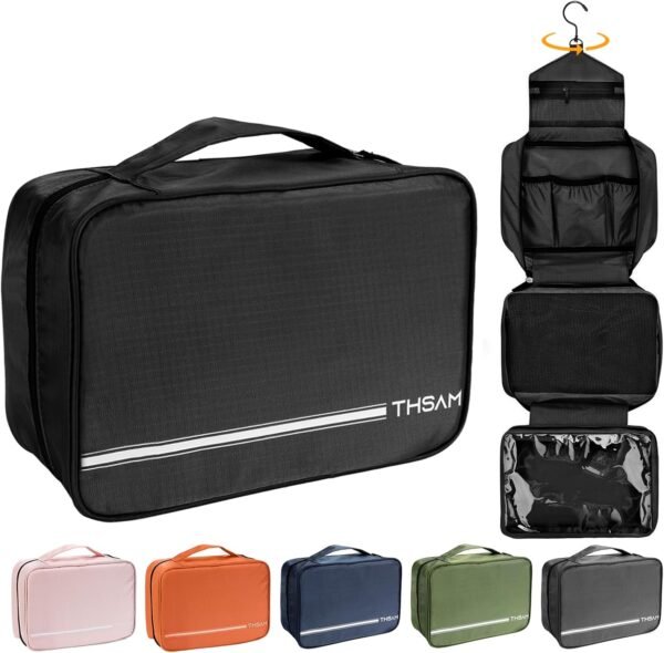 Travel Toiletry Bag for Women Men - Portable Large Hanging Organizer Makeup Bag for Cosmetic, Shampoo, Conditioner, Brushes Set, Cosmetic, Travel Accessories Essentials, Black