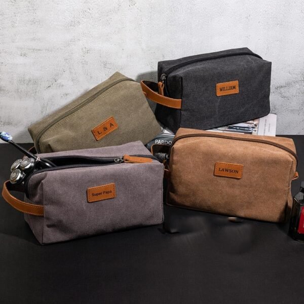 Custom Canvas Toiletry Bag For Men Water Resistant Personalized Name Toiletry Travel Bag Anniversary Birthday Gifts For Father Son 9.5×5.25×4.5INCH 5 Colors - Image 6